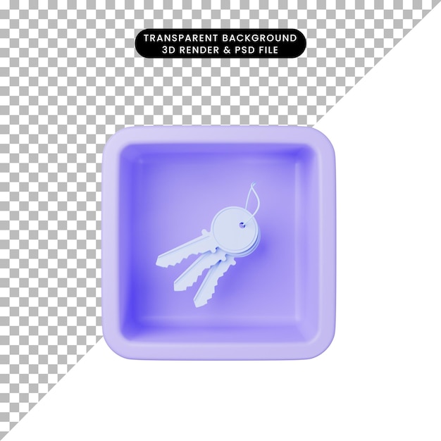 Ilustración 3D de tecla de icono simple en cubo