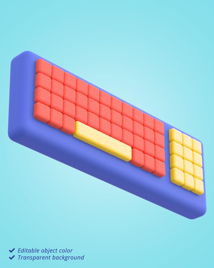 PSD ilustración 3d de un teclado de computadora de tamaño completo