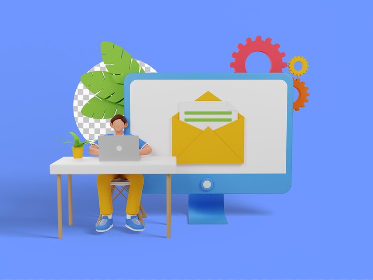 PSD ilustración 3d de tecnología de marketing por correo electrónico moderno
