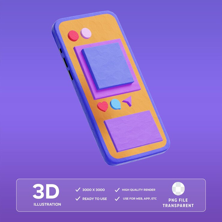 Ilustración 3D de un teléfono inteligente PSD