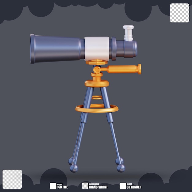 PSD ilustración 3d de un telescopio 3