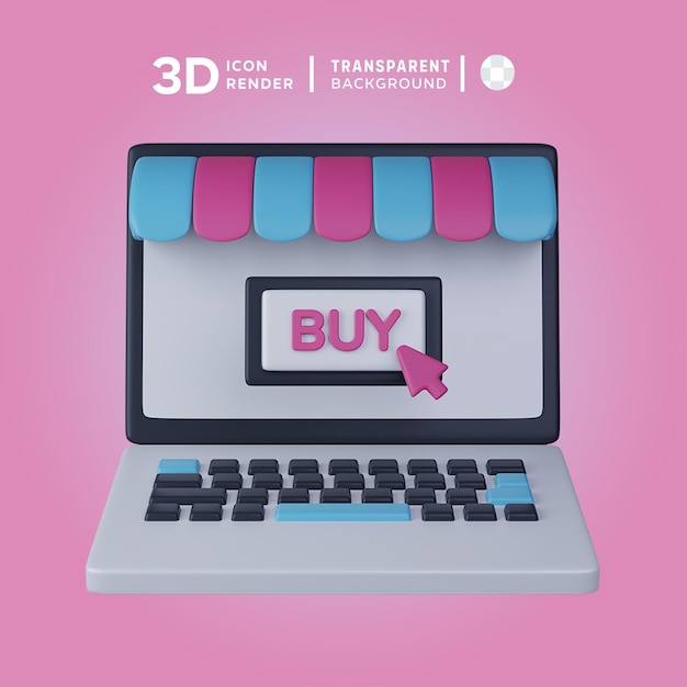 PSD ilustración 3d de la tienda de computadoras que muestra el icono 3d de color aislado