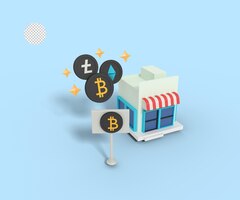 PSD ilustración 3d de una tienda de intercambio de bitcoins