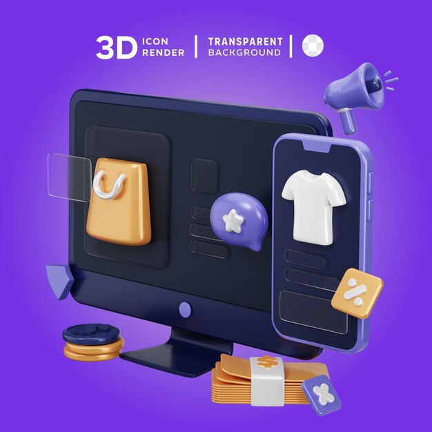 PSD ilustración 3d de la tienda en línea de psd