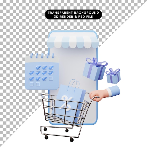 Ilustración 3d de la tienda online