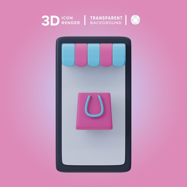 Ilustración 3d de la tienda de teléfonos inteligentes que muestra el icono 3d de color aislado