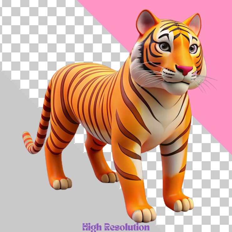 PSD ilustración 3d de un tigre de dibujos animados de pie sobre un fondo a cuadros