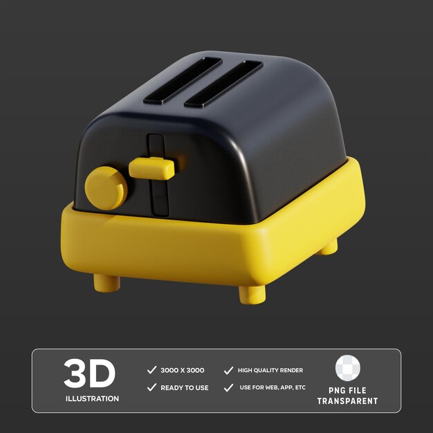 Ilustración 3D de la tostadora de pan PSD