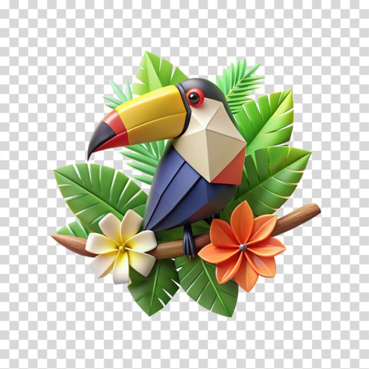 PSD ilustración en 3d de toucan origami
