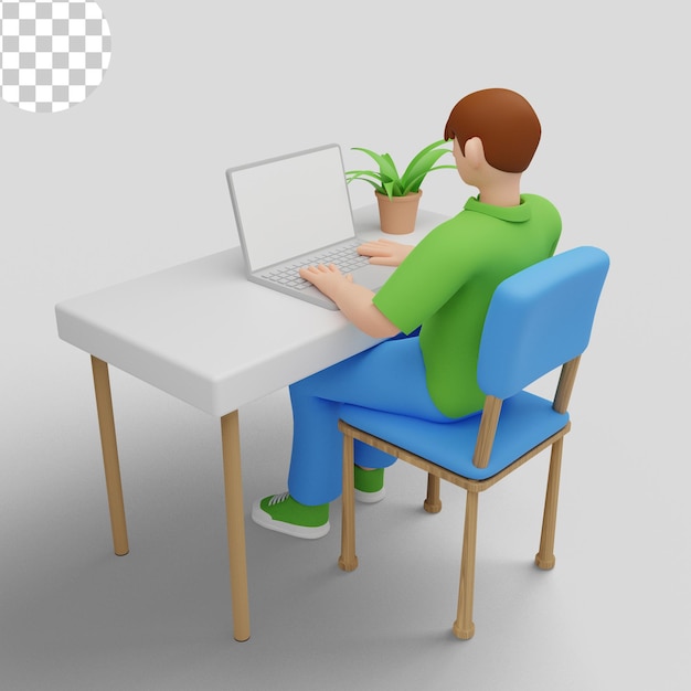 Ilustración 3D. Trabajadores de oficina sentados en escritorios