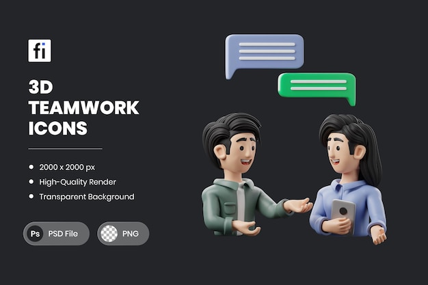 PSD ilustración 3d trabajo en equipo de negocios comunicación