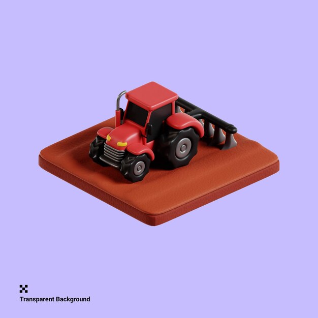 PSD ilustración en 3d de un tractor arando el suelo rico