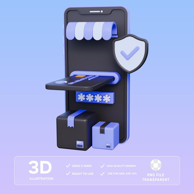 Ilustración 3D de las transacciones en línea de PSD