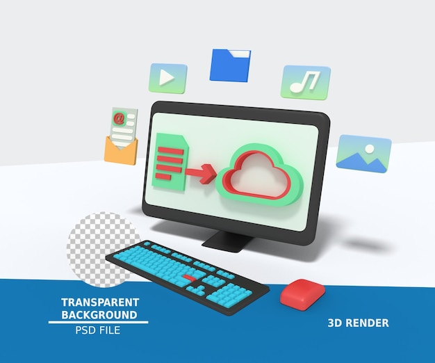 Ilustración 3d de la transferencia de archivos al almacenamiento en la nube