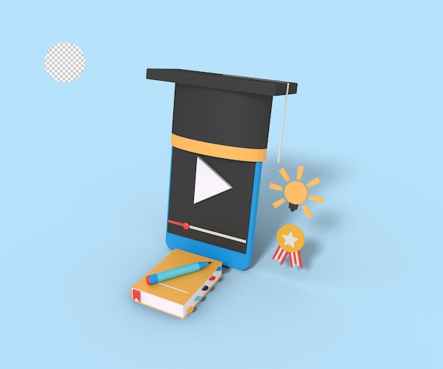 Ilustración 3d de la transmisión de tutoriales en video de aprendizaje