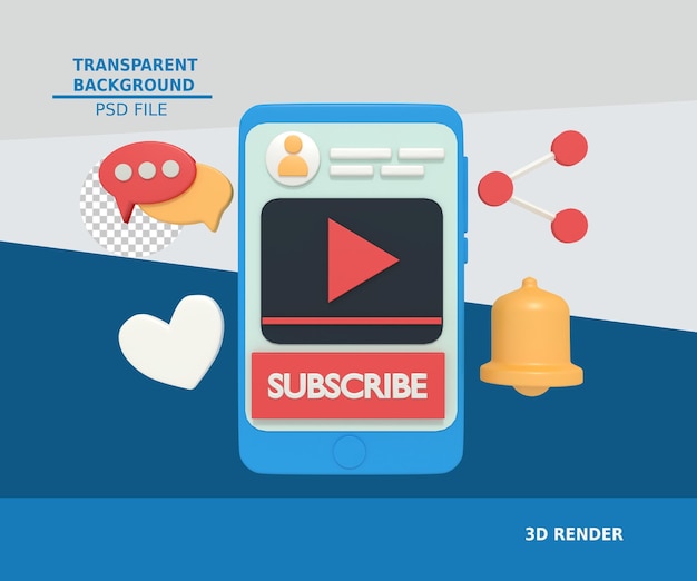 Ilustración 3d de transmisión de video en el teléfono