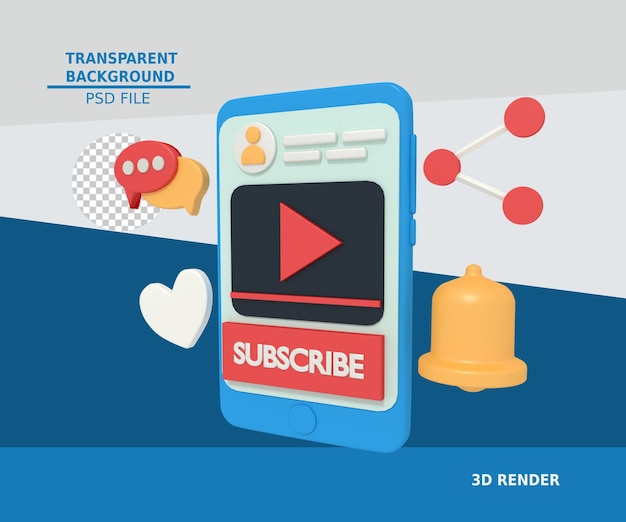 PSD ilustración 3d de transmisión de video en el teléfono