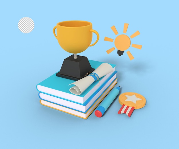 PSD ilustración 3d del trofeo de la educación del libro