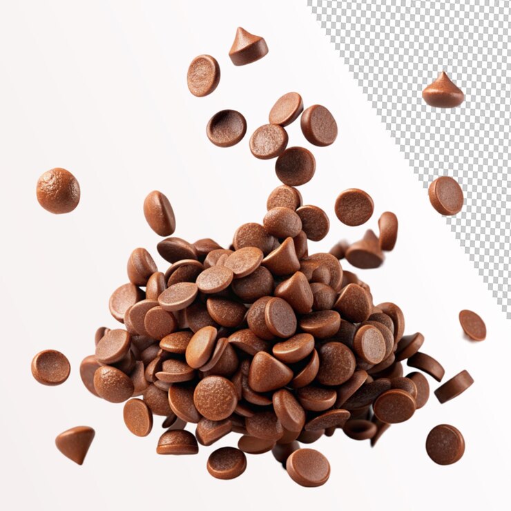 PSD ilustración en 3d de trozos de chocolate marrón volando sobre un fondo transparente
