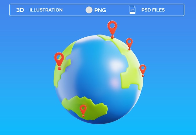 Ilustración 3D de la ubicación global de PSD