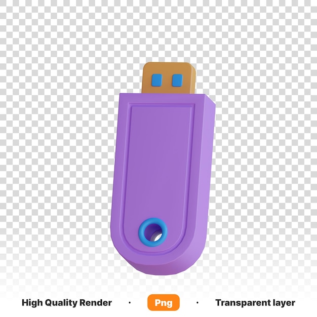 Ilustración 3D de una unidad de memoria púrpura con un botón azul en la parte superior en un fondo transparente