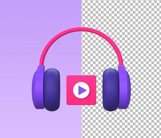 Ilustración 3d del uso de auriculares para transmisión en línea con video para el diseño de redes sociales ui ux