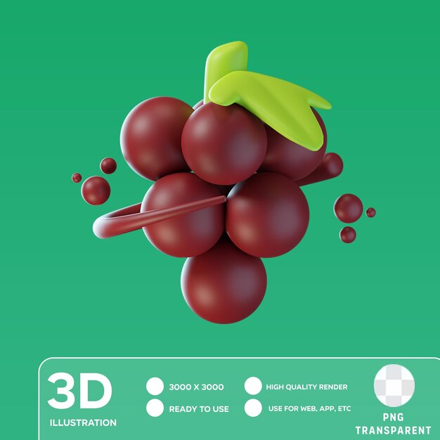 PSD ilustración 3d de la uva psd