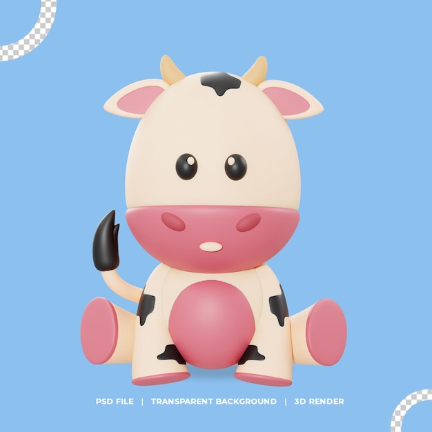 PSD ilustración 3d de vaca linda