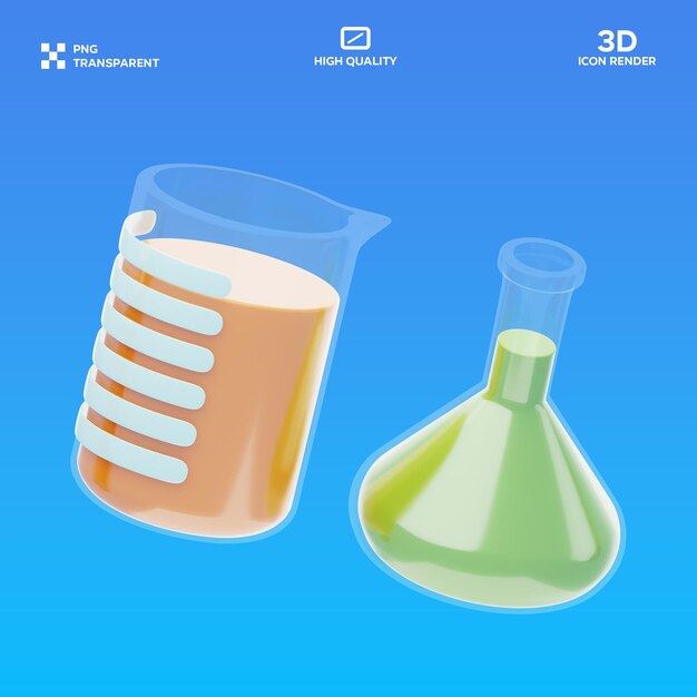 Ilustración 3D del vaso y la botella de PSD