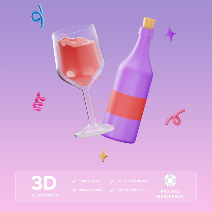 Ilustración 3D del vaso de champán de PSD