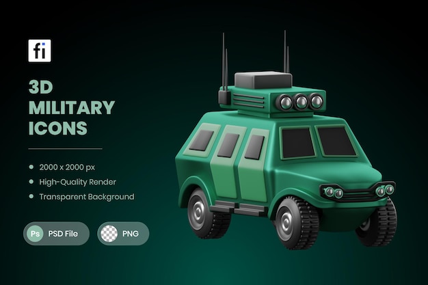 Ilustración 3D de un vehículo militar