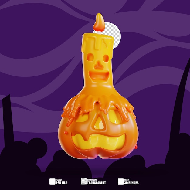 PSD ilustración 3d de vela de calabaza de halloween 4