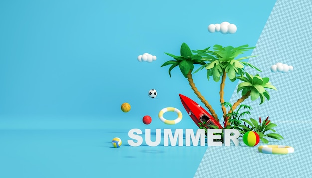 Ilustración 3d de verano en renderizado 3d