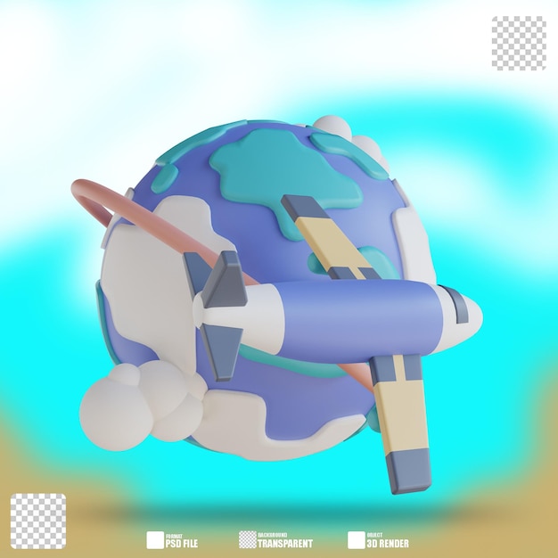 Ilustración 3d viajar alrededor del mundo en avión 3