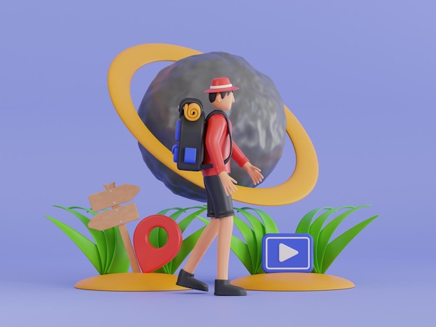 Ilustración 3D del viaje alrededor del mundo concepto de turismo internacional Viajar por el mundo