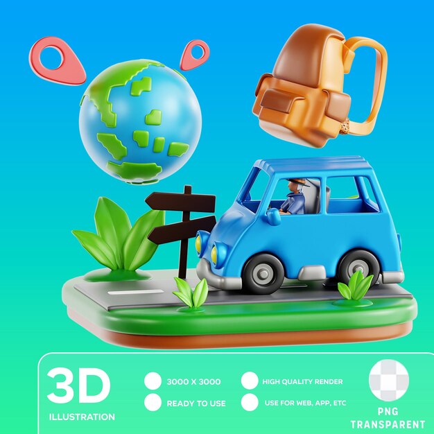 PSD ilustración en 3d del viaje por carretera de psd