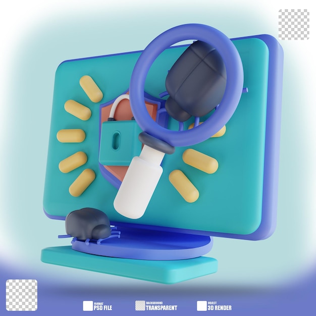 Ilustración 3D virus de búsqueda seguridad informática 2