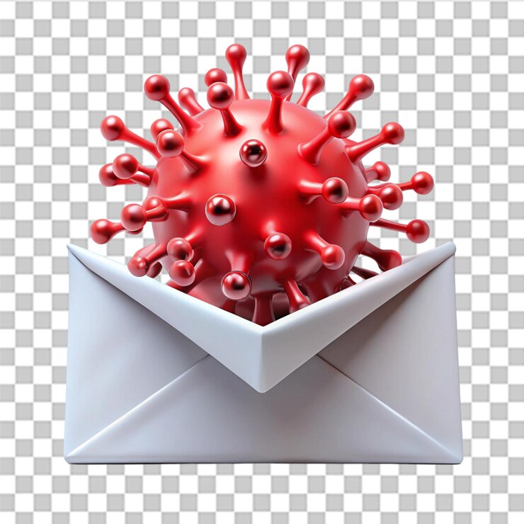 PSD ilustración 3d de un virus de correo electrónico aislado en un fondo transparente