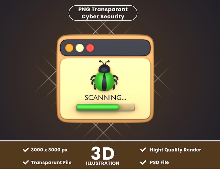 PSD ilustración 3d de virus de escaneo