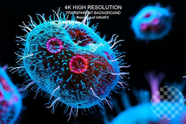 Ilustración 3d del virus peligroso de la viruela del mono médico sobre fondo transparente