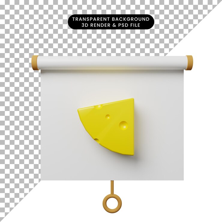PSD ilustración 3d de la vista frontal del tablero de presentación de objeto simple con queso
