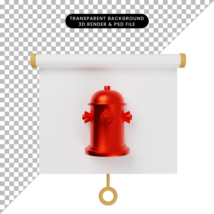 PSD ilustración 3d de la vista frontal del tablero de presentación de objetos simples con boca de incendio