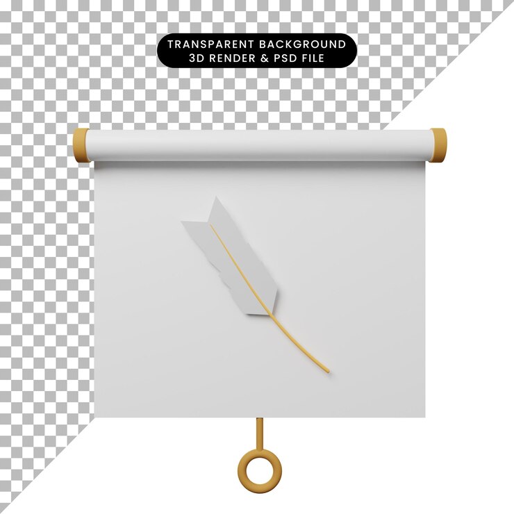 PSD ilustración 3d de la vista frontal del tablero de presentación de objetos simples con bolígrafo