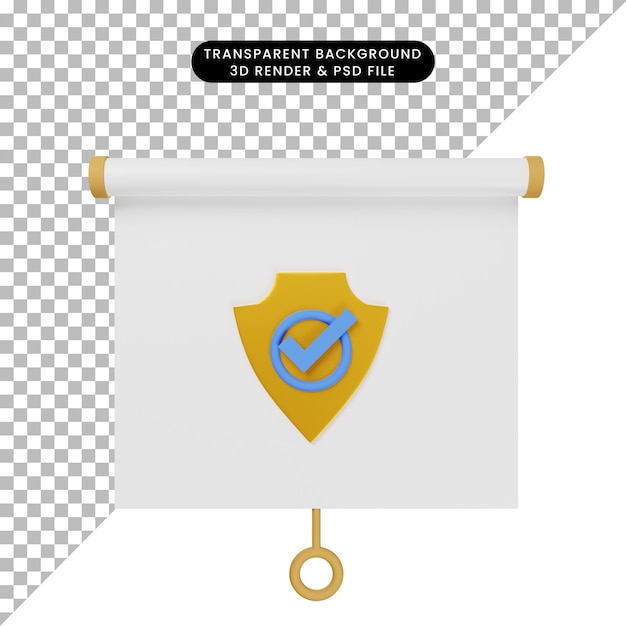 Ilustración 3d de la vista frontal del tablero de presentación de objetos simples con insignia