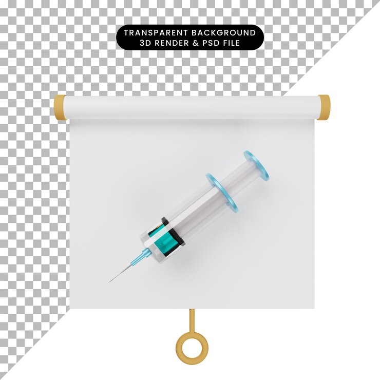 PSD ilustración 3d de la vista frontal del tablero de presentación de objetos simples con inyección