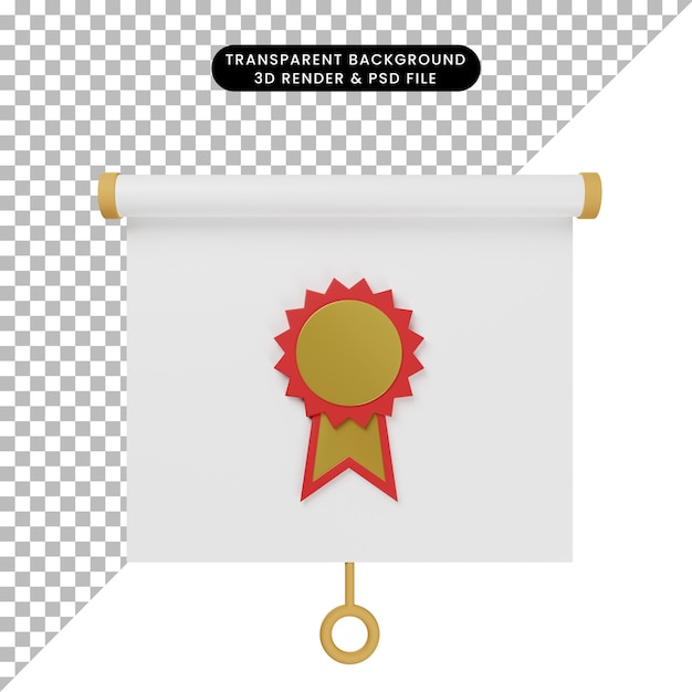 Ilustración 3d de la vista frontal del tablero de presentación de objetos simples con medallas
