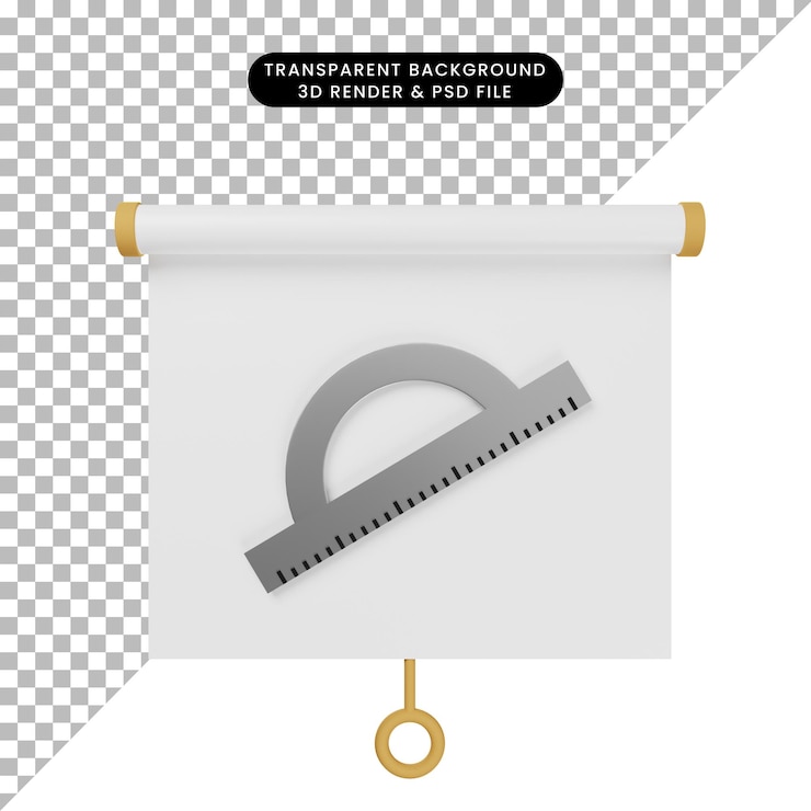 PSD ilustración 3d de la vista frontal del tablero de presentación de objetos simples con regla
