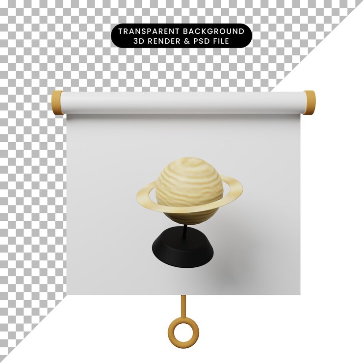 PSD ilustración 3d de la vista frontal del tablero de presentación de objetos simples con saturnus