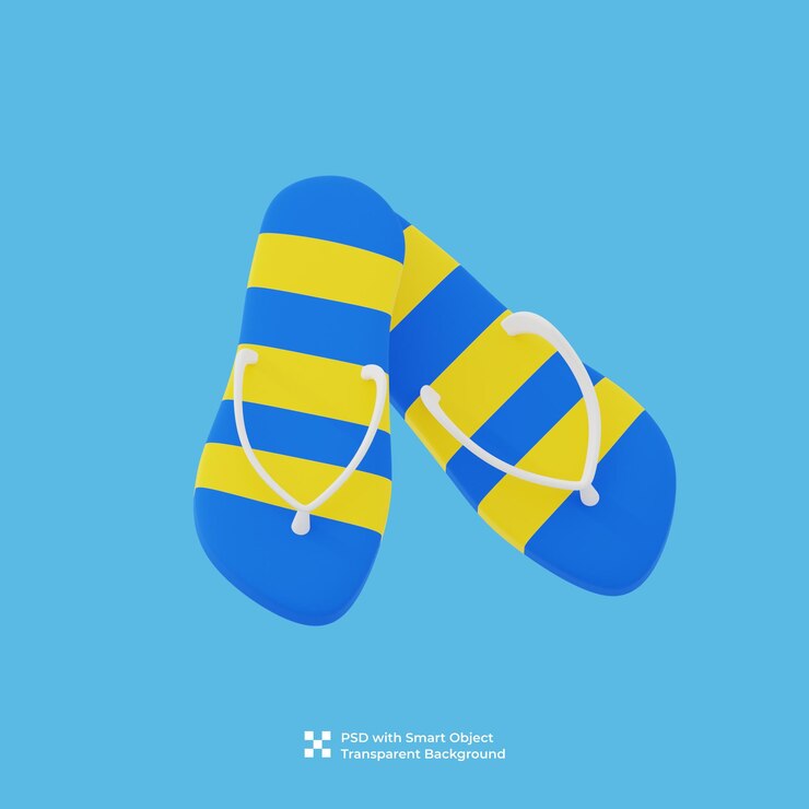 PSD ilustración en 3d de una zapatilla de playa amarilla y azul