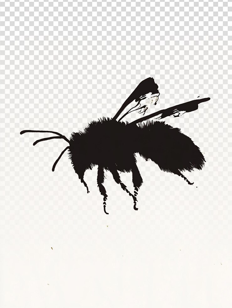 PSD ilustración de la abeja de la mancha de tinta en blanco